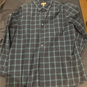 Sonoma Men's Navy and Teal Plaid Shirt